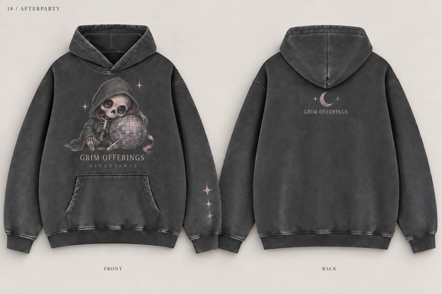Afterparty charcoal snow-wash hoodie, front design