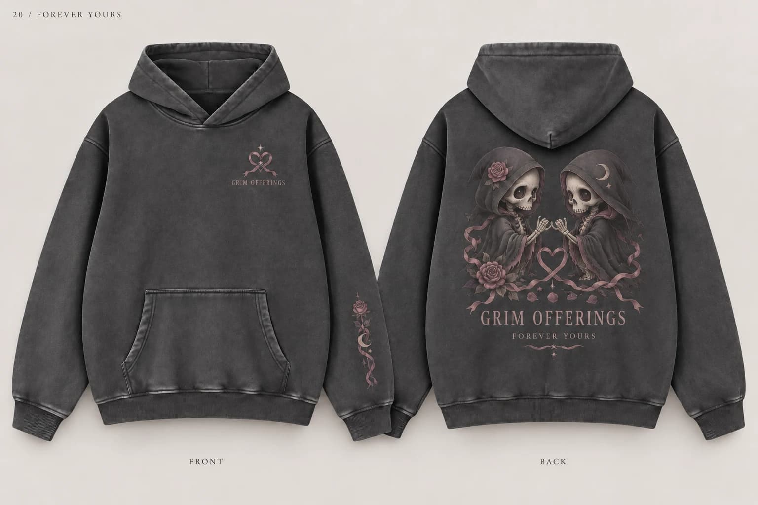 Forever Yours charcoal snow-wash hoodie, back design