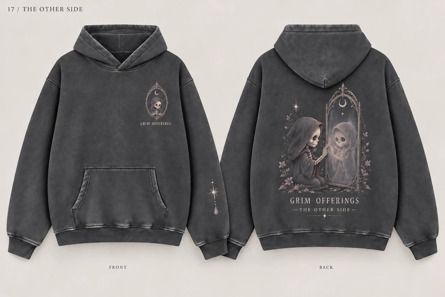 The Other Side charcoal snow-wash hoodie, back design